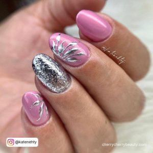 Pink And Silver Nails With Metallic Finish