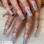 Pink And Silver Ombre Nails On Long Length