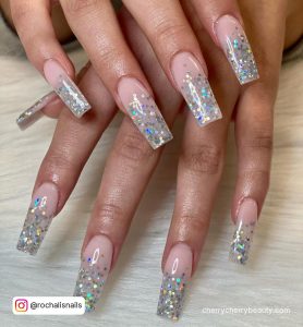 Pink And Silver Ombre Nails On Long Length