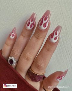 Pink And White Flame Nails For A Cute Look