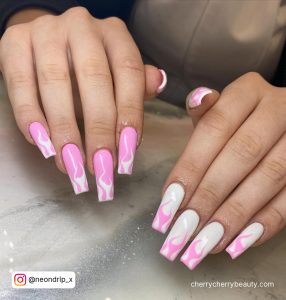 Pink And White Flame Nails For A Fun Look