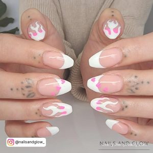Pink And White Flame Nails In Almond Shape
