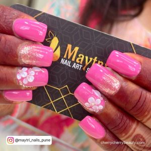 Pink And White Flower Nails For A Bright Look