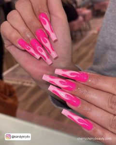 Pink Flame Coffin Valentines Acrylic Nails