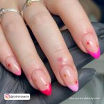 Pink French Tip Nails Valentine'S Day In Gradient Of Pink With Small Red Star Designs