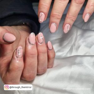 Pink Nails With Silver Glitter Lines