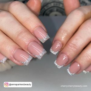 Pink Nails With Silver Tips For A Sparkly Effect