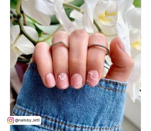 Pink Nails With White Lines On Short Nails