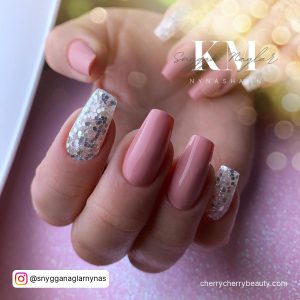 Pink Silver Foil Nails In Square Shape