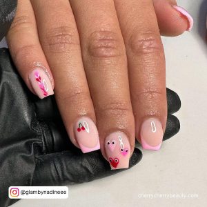 Pink Square Tip Cute Short Valentines Day Nails With French Tip And Cute Nail Art