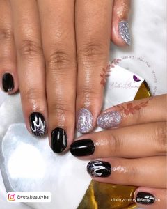 Prom Black And Silver Nails With Flames