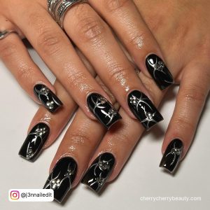 Prom Silver Nails With Black Base Coat