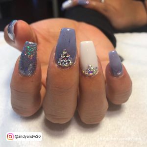Purple And White Nail Ideas With Diamonds