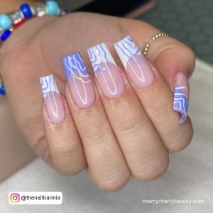 Purple And White Nails With Lines