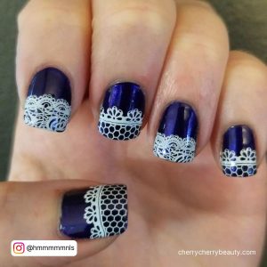 Purple Blue And White Nails With Unique Design