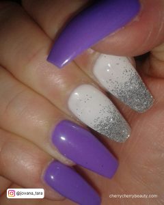 Purple White Glitter Nails For Parties