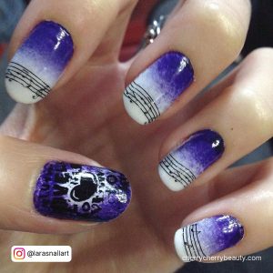 Purple With White Tip Nails With Music Notes