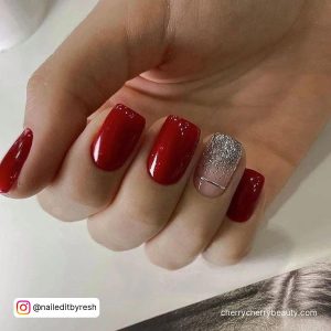 Red And Silver Ombre Nails On Square Shape
