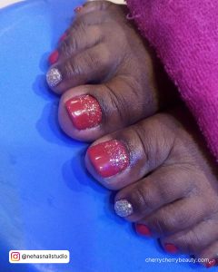 Red And Silver Toe Nail Designs For Christmas
