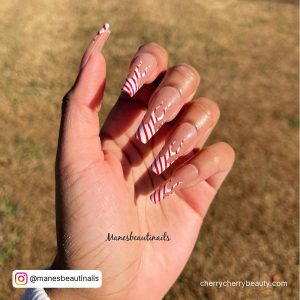 Red And White Flame Nails With Lines