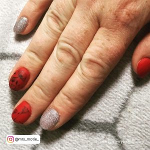 Red Black And Silver Nail Designs On Short Length