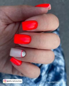 Red Nails With Silver Nail Bed