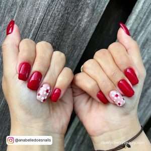 Red White And Blue Flower Nails For Valentines Day