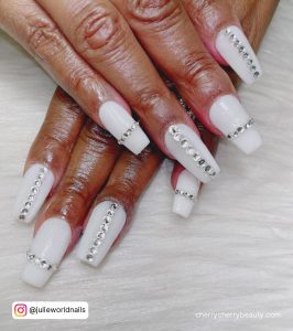 Rhinestone White Nails In Different Designs