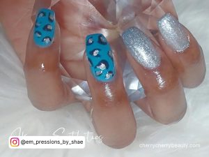 Royal Blue With Silver Nails For A Fun Look