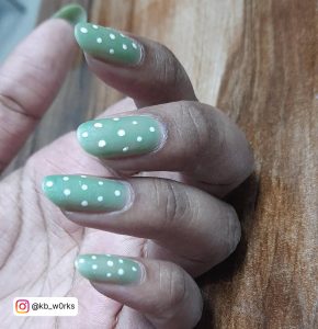 Sage Green And White Nails With Polka Dots