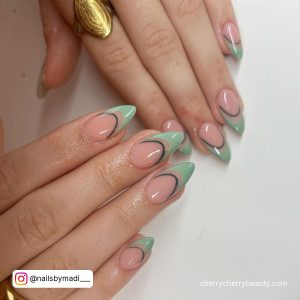 Short Acrylic Nail Designs With Olive Green Tips