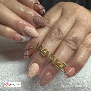 Short Oval Acrylic Nails In Nude Shades