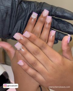 Short Pink Acrylic Nails With Diamonds