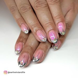 Short Silver Nails With Metallic Tips