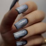 Silver Acrylic Nails With Design On All Fingers