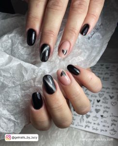 Silver Almond Nails With Black Combination