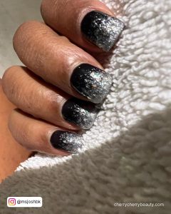 Silver And Black Ombre Nails In Square Shape
