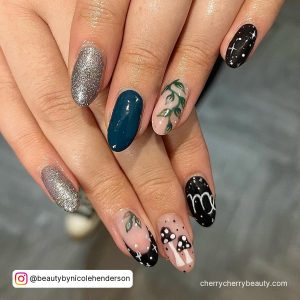 Silver And Blue Nail Designs With Black Touch