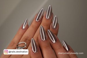 Silver Chrome Acrylic Nails