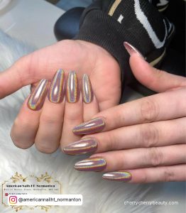 Silver Chrome Coffin Nails For A Metallic Finish