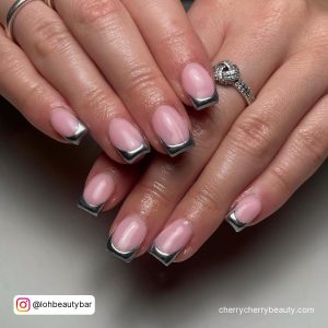 Silver Chrome Nail Tips In Coffin Shape