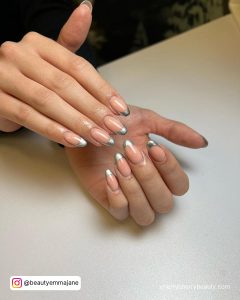 Silver French Tip Almond Nails For A Simple Look