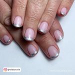 Silver French Tip Nails With Pink Base Coat
