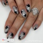 Silver Glitter Acrylic Nails With Stars