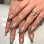 Silver Glitter Coffin Nails With Clear Base Coat