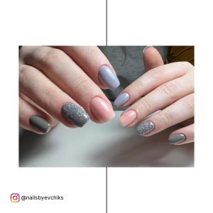 Silver Glitter Nail Ideas In Grey Color