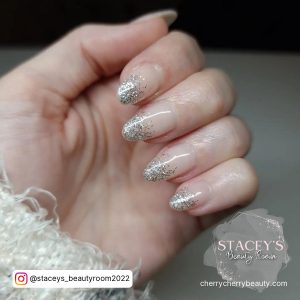 Silver Glitter Nails Ombre In Almond Shape