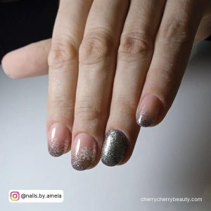 Silver Glitter Nails Ombre With Snowflake