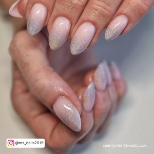 Silver Glitter Ombre Acrylic Nails With Pink Base Coat