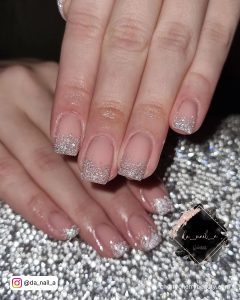 Silver Glitter Tip Nails In Square Shape
